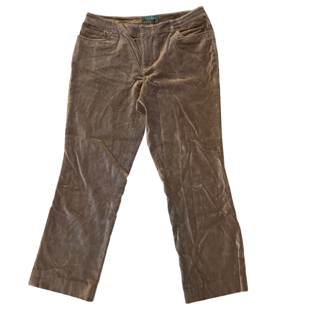 Lauren Ralph Lauren Petite Brown Velvet Straight Leg Pants Size 10P Stretch